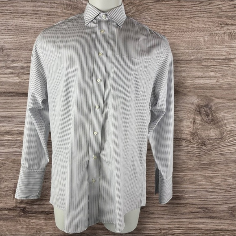 Jos A Bank Shirt Men’s 17-34 Travelers Collection Tailored Fit Purple Stripe 824